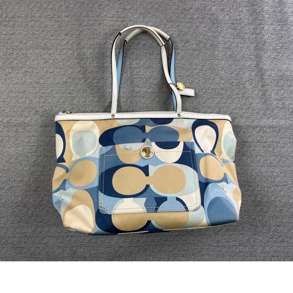 Coach L0785-11736 Y2K Era Optic Art Signature Scarf Print Tote Bag 2007 Purse